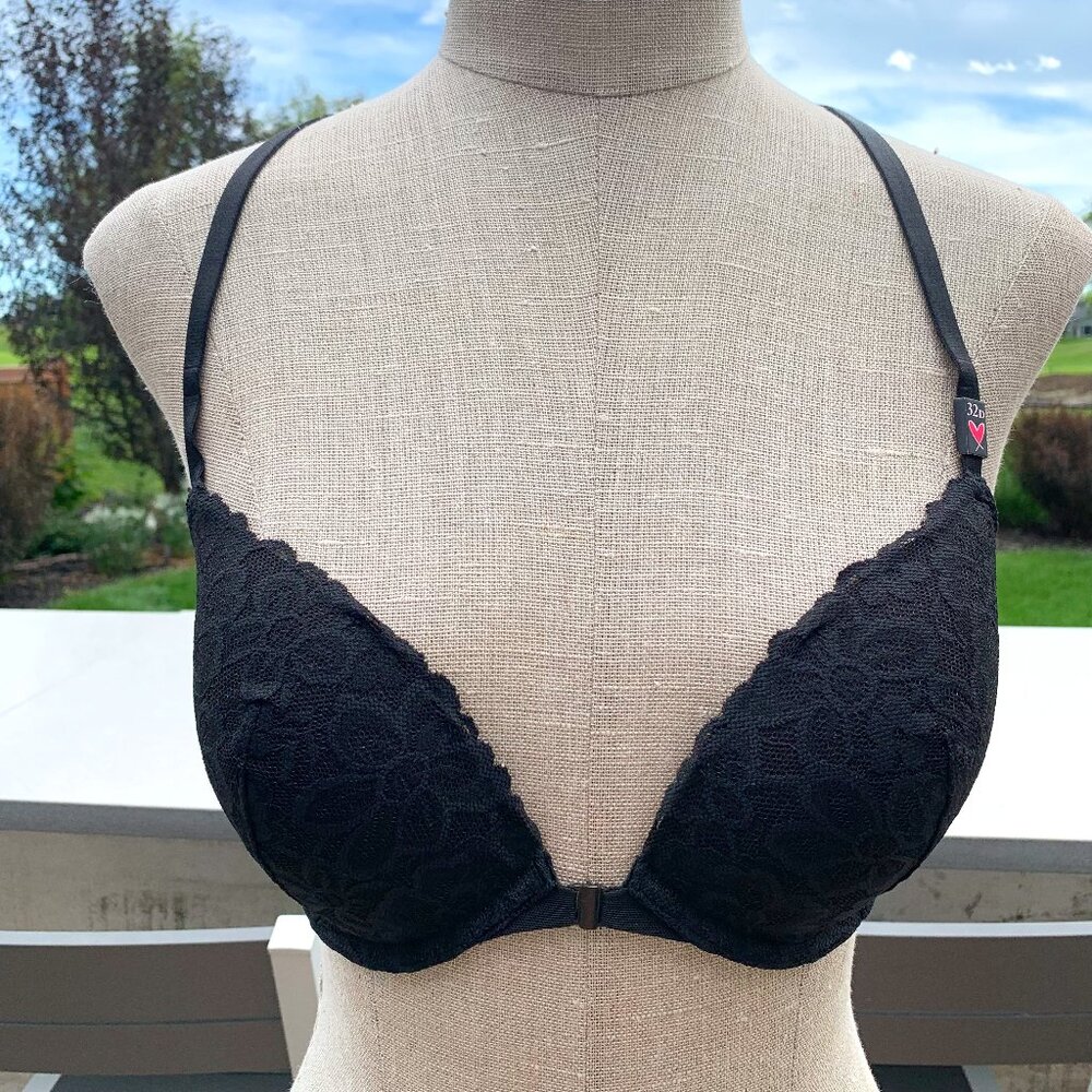 Victoria's Secret Bra 32D Black Lace Padded Push Up Underwire Racerback NWT New